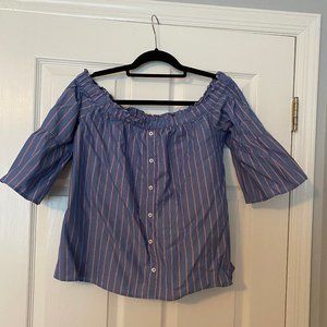 Abercrombie Blue & Red Stripe Off-the-Shoulder Top